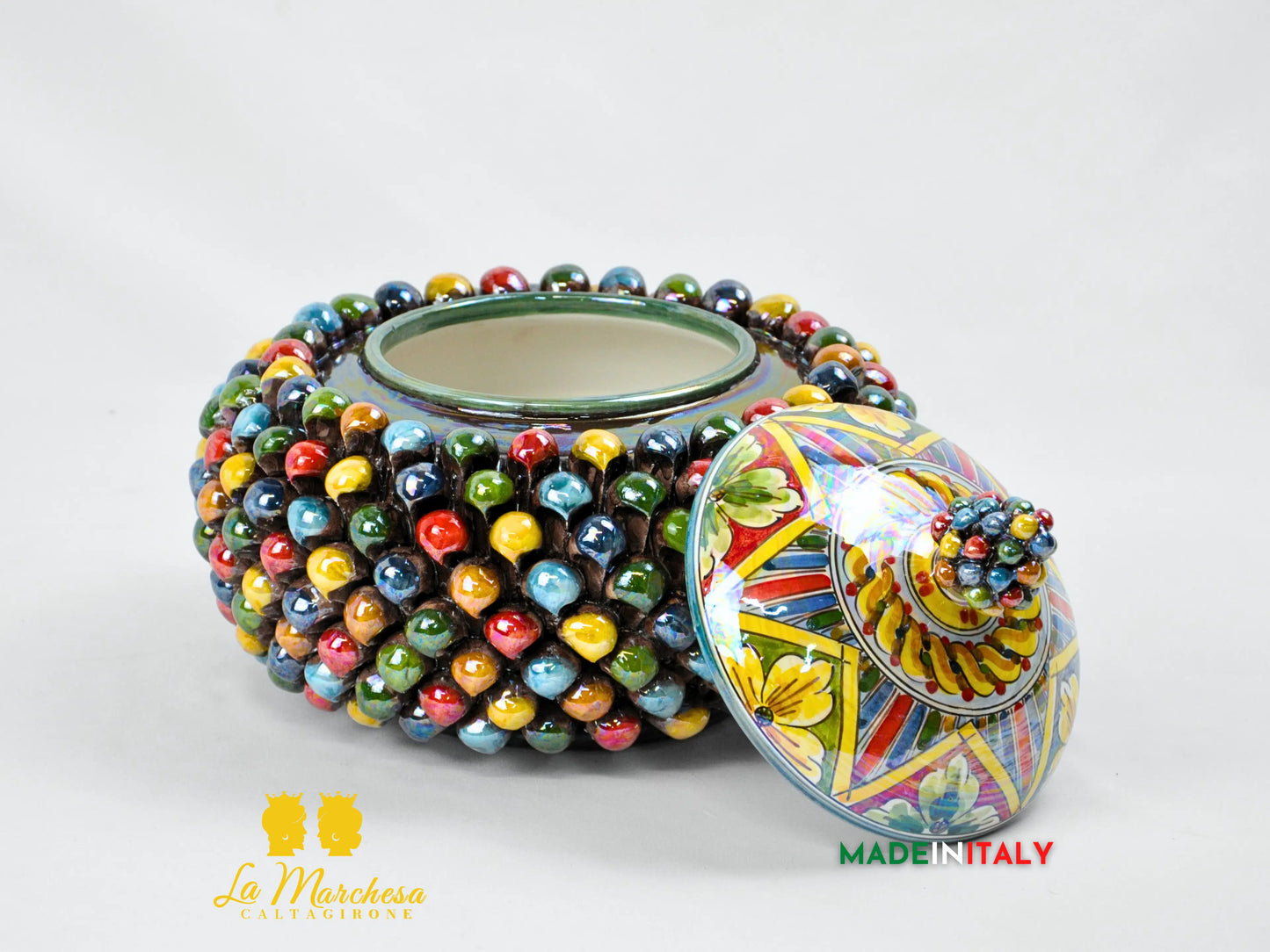 Biscottiera Arlecchino Madreperla in Ceramica di Caltagirone - Varie Misure