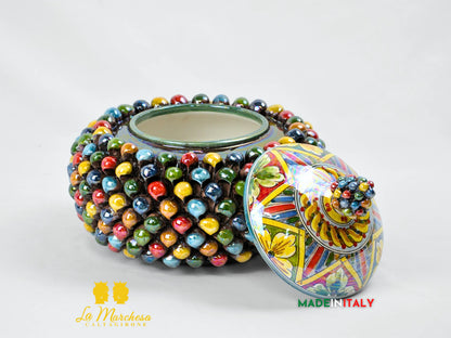 Biscottiera Arlecchino Madreperla in Ceramica di Caltagirone - Varie Misure
