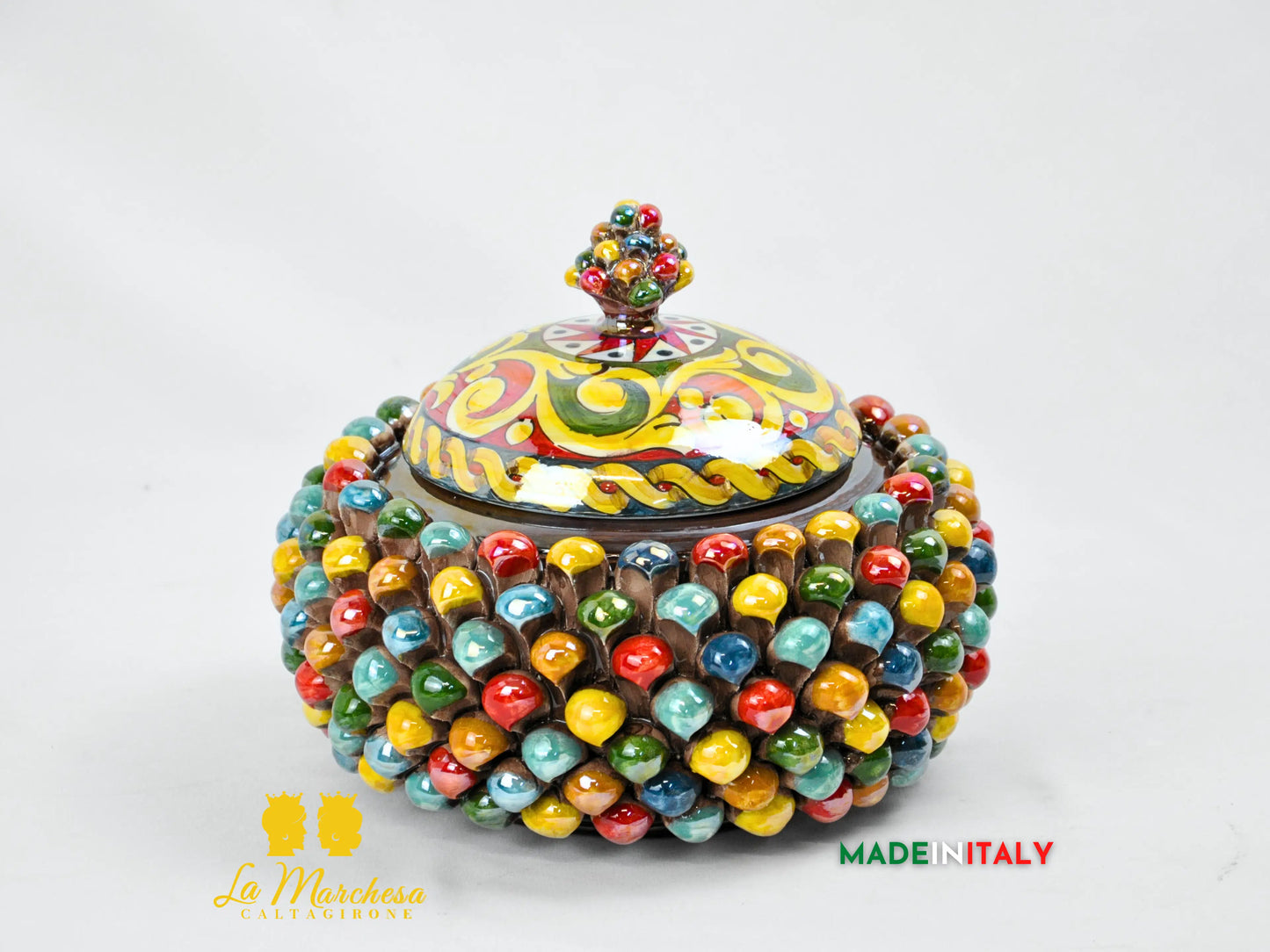 Biscottiera Arlecchino Madreperla in Ceramica di Caltagirone - Varie Misure