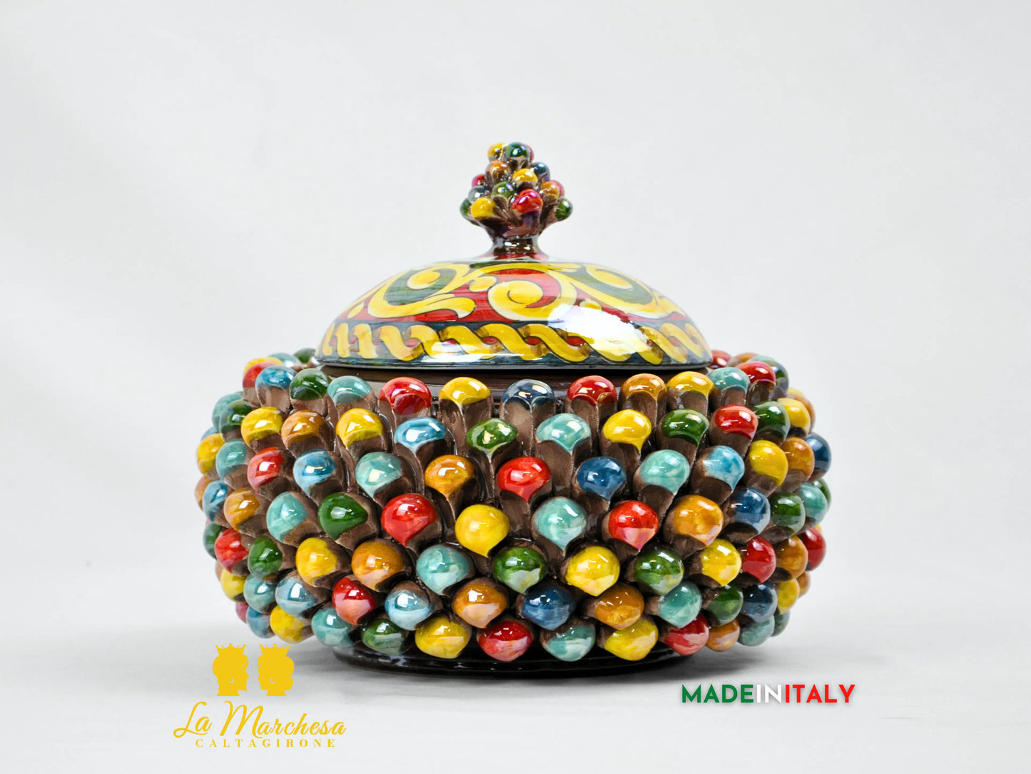 Biscottiera Arlecchino Madreperla in Ceramica di Caltagirone - Varie Misure