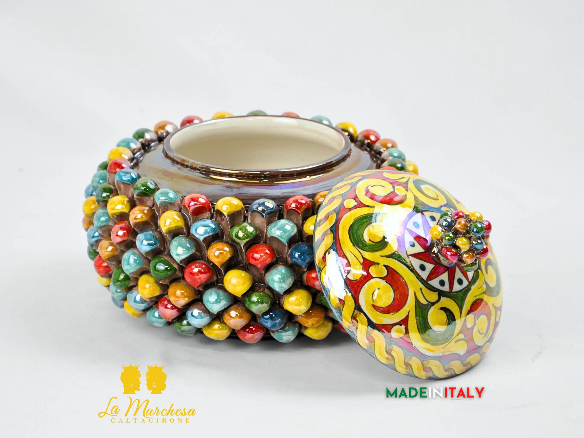 Biscottiera Arlecchino Madreperla in Ceramica di Caltagirone - Varie Misure