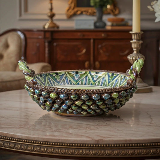 Cesta Centrotavola Madreperla Ceramica di Caltagirone Pigna Arlecchino 28cm