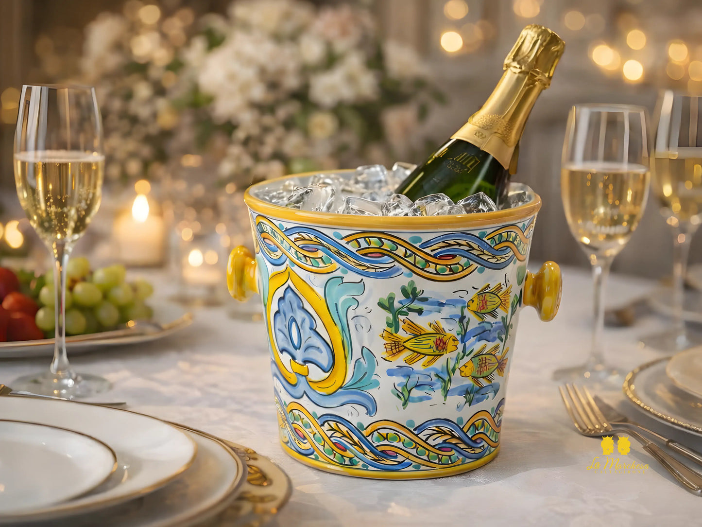 Secchiello Porta Ghiaccio Vino o Spumante in Ceramica di Caltagirone H22