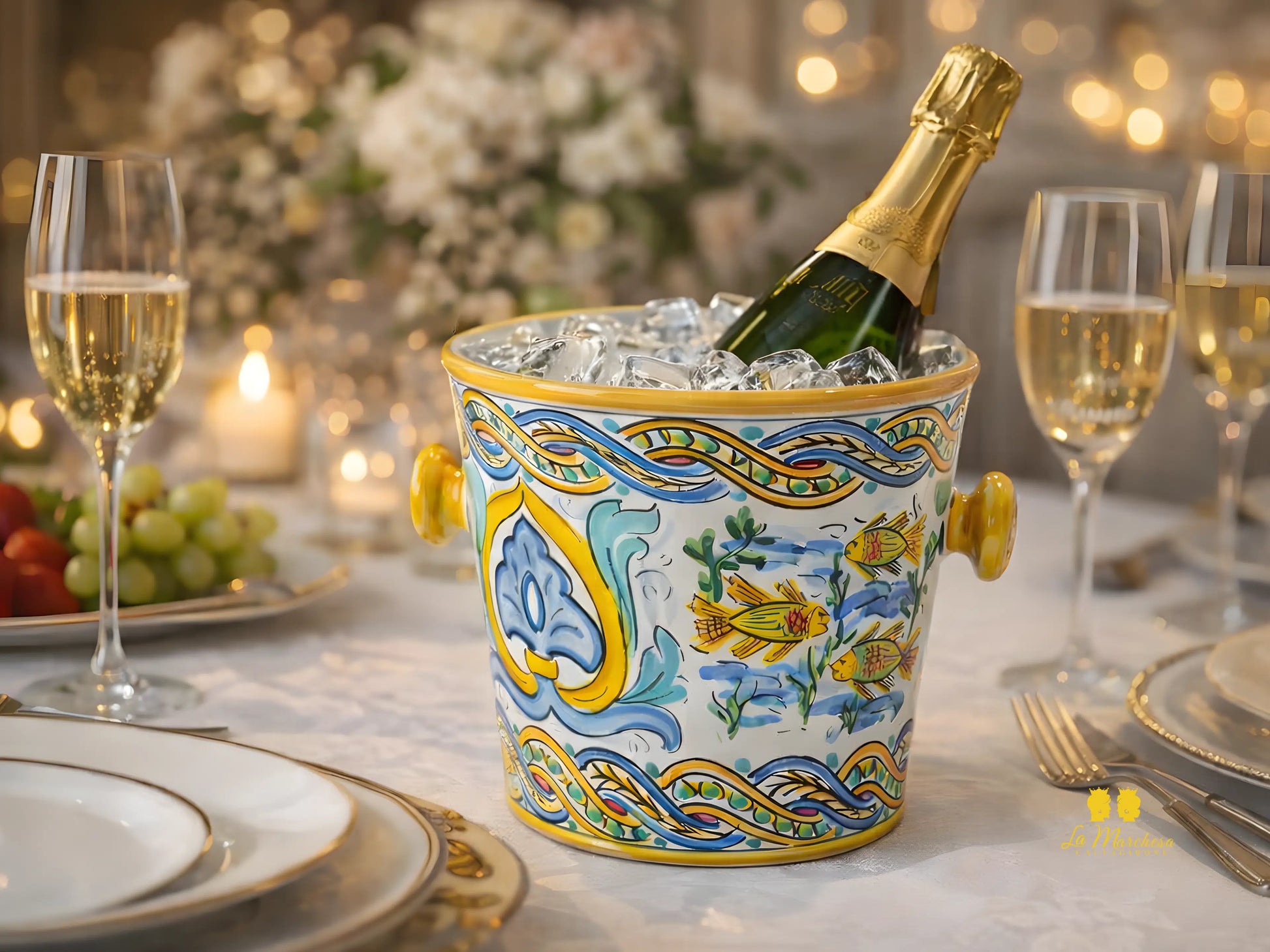 Secchiello Porta Ghiaccio Vino o Spumante in Ceramica di Caltagirone H22