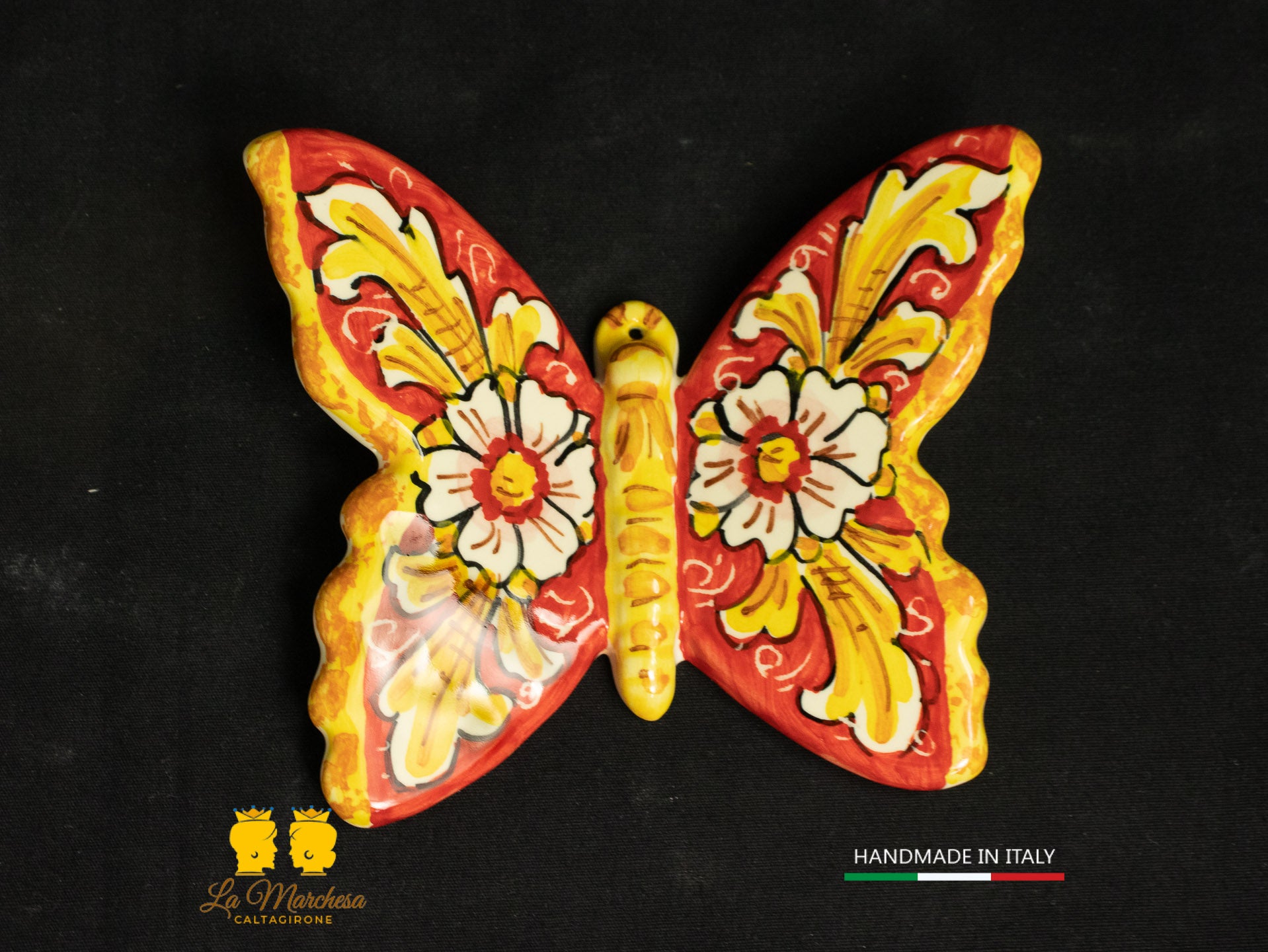 Piccola Farfalla Ceramica di Caltagirone decoro ornato vari colori 10cm