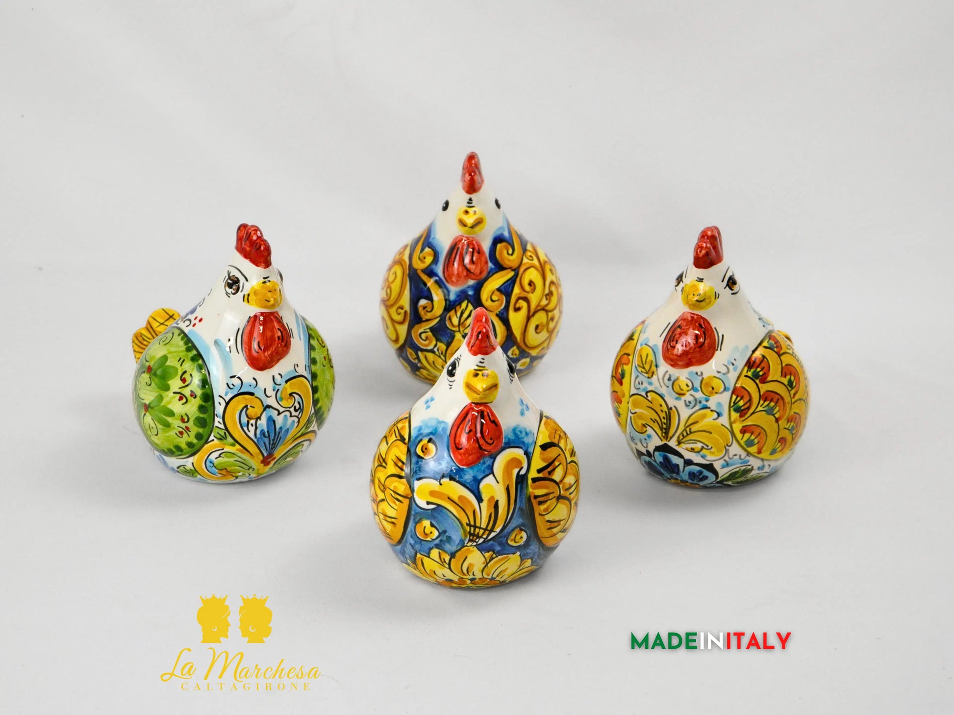 Gallina in Ceramica di Caltagirone Decorata - Varie Misure