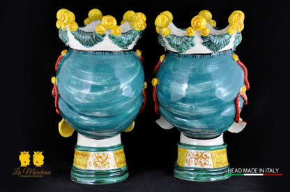 Coppia Teste di Moro in Ceramica di Caltagirone Sicilia h39