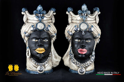 Teste di Moro in ceramica di Caltagirone Busto Platino satinato