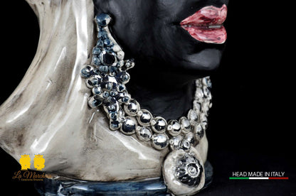 Teste di Moro in ceramica di Caltagirone Busto Platino satinato