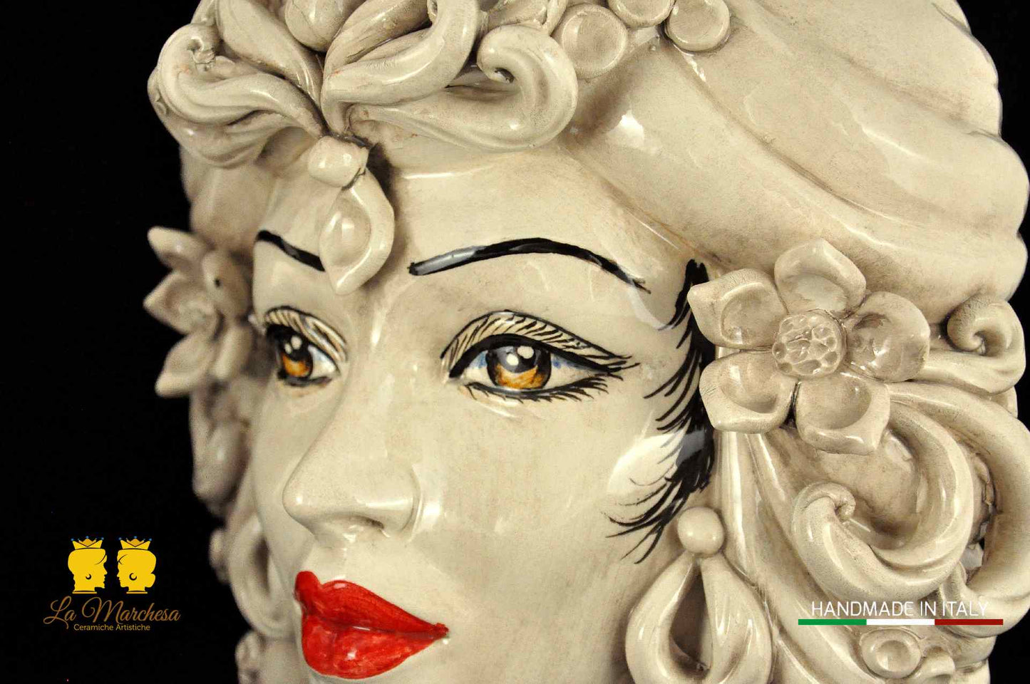 Raffinata Coppia Lampada Teste di Moro fumè dettagli rosso 38cm