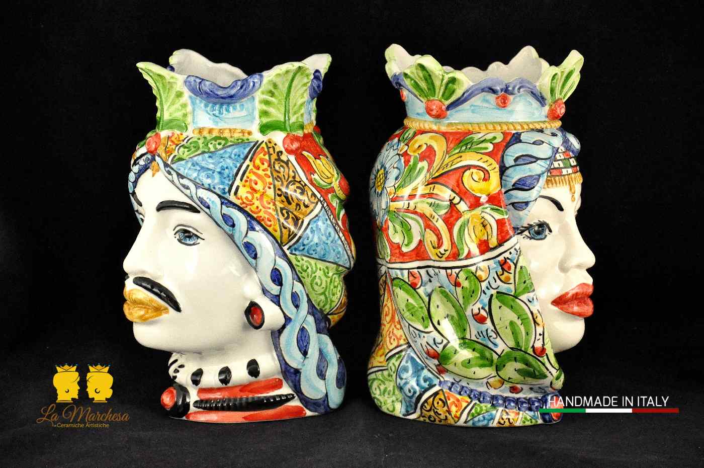 Teste di Moro in ceramica di Caltagirone Afro carretto siciliano H26