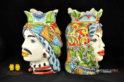 Teste di Moro in ceramica di Caltagirone Afro carretto siciliano H26