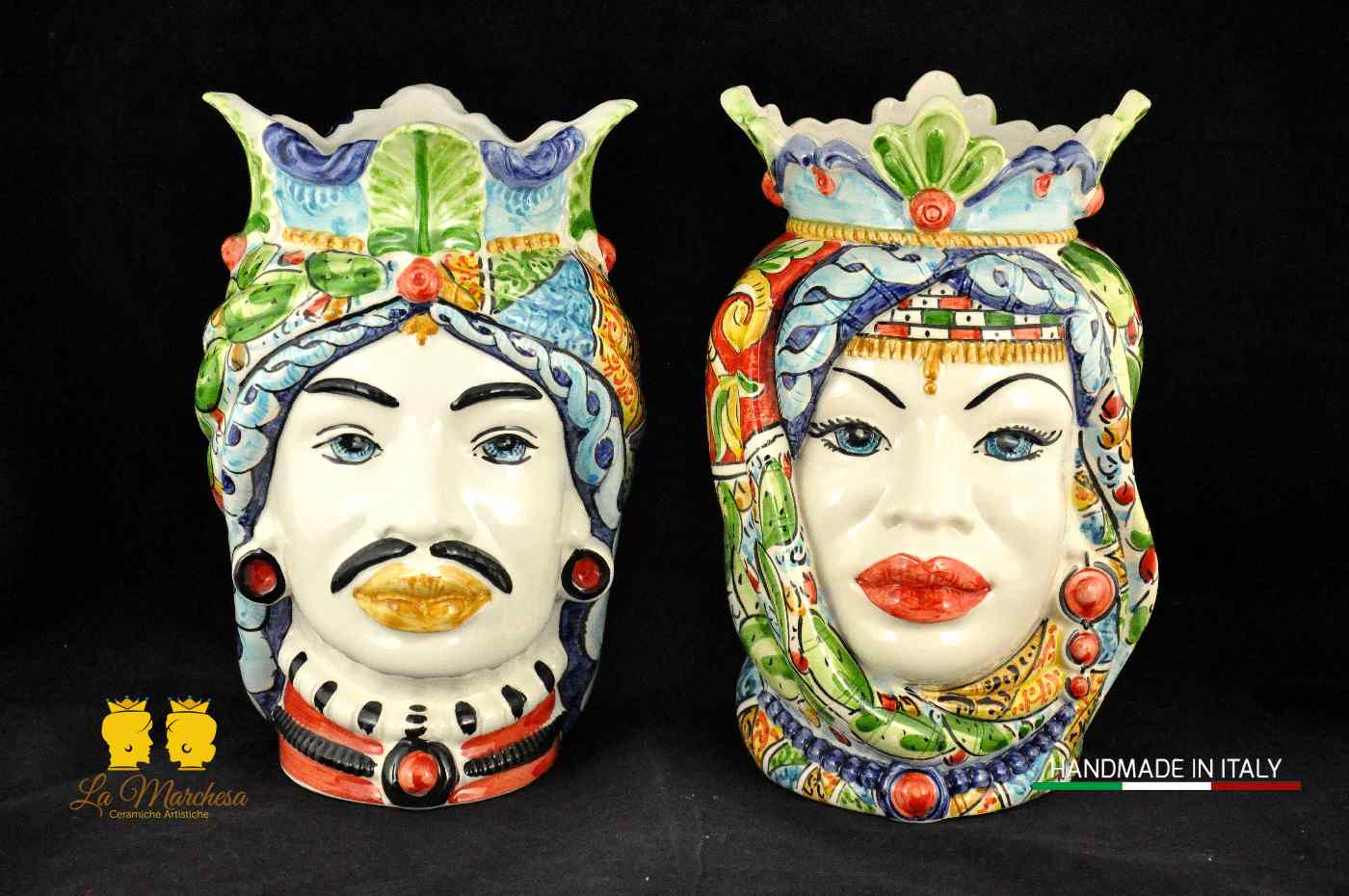 Teste di Moro in ceramica di Caltagirone Afro carretto siciliano H26