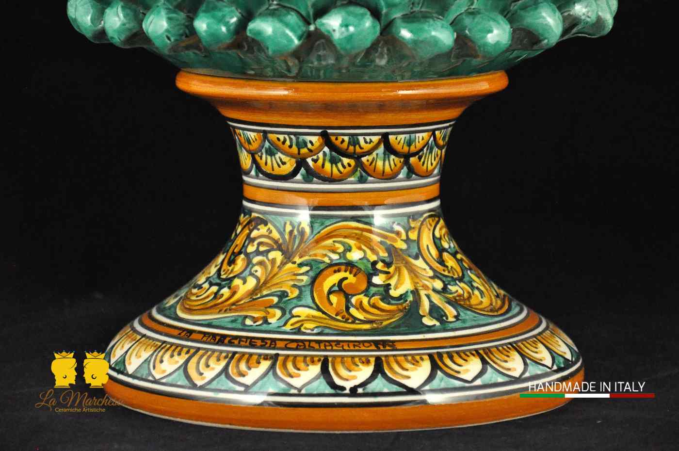 Pigna Siciliana artigianale gigante Verde rame H52 ceramica di Caltagirone