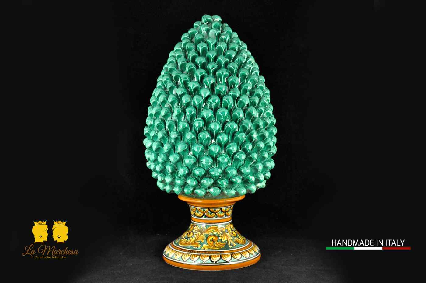 Pigna Siciliana artigianale gigante Verde rame H52 ceramica di Caltagirone