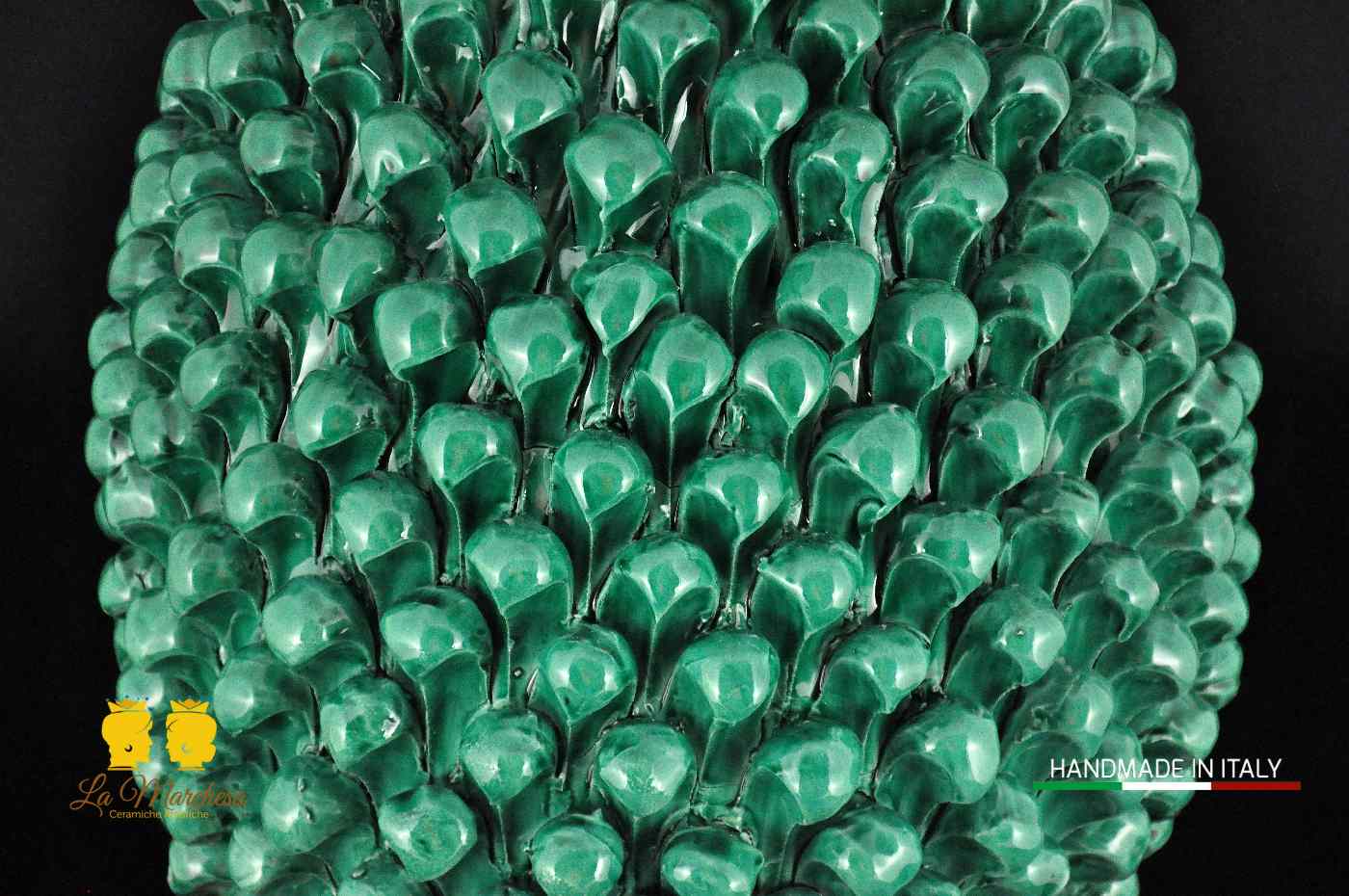 Pigna Siciliana artigianale gigante Verde rame H52 ceramica di Caltagirone