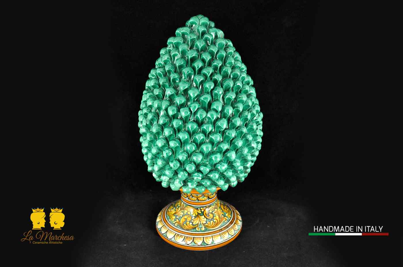 Pigna Siciliana artigianale gigante Verde rame H52 ceramica di Caltagirone