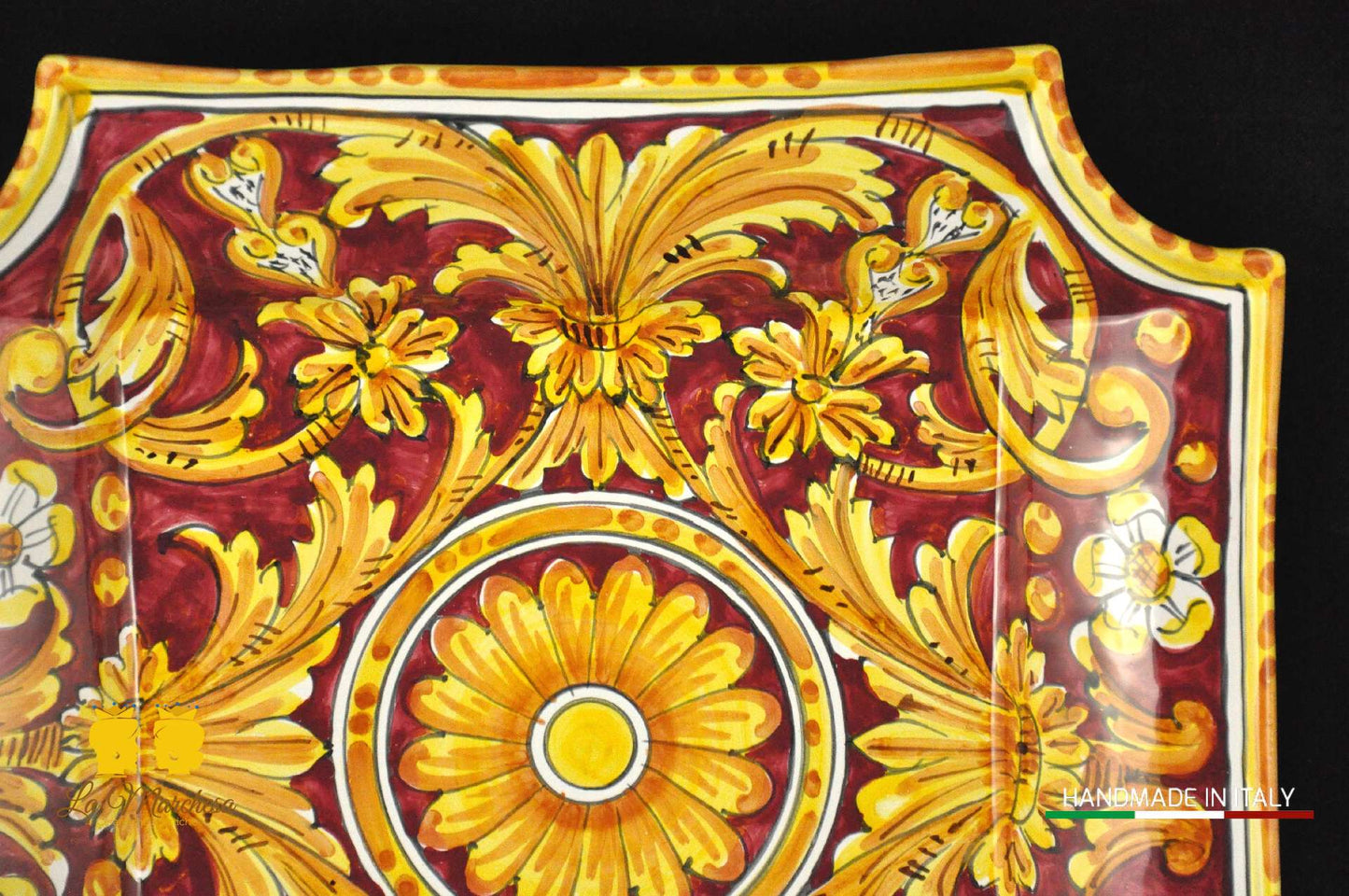 Piatto in ceramica di Caltagirone quadro ornato 34cm