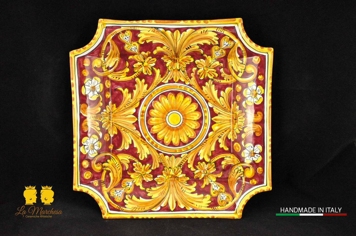 Piatto in ceramica di Caltagirone quadro ornato 34cm