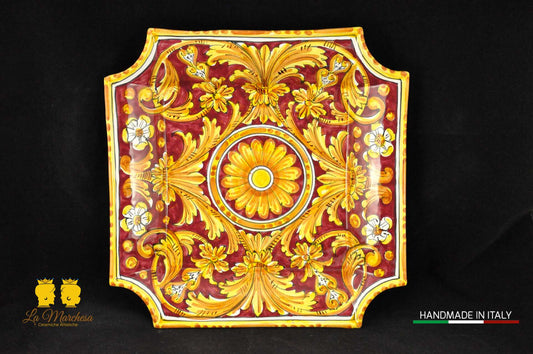 Piatto in ceramica di Caltagirone quadro ornato 34cm