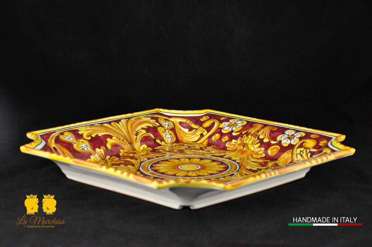 Piatto in ceramica di Caltagirone quadro ornato 34cm
