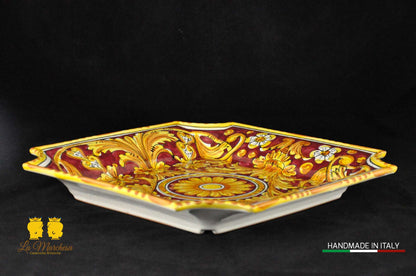Piatto in ceramica di Caltagirone quadro ornato 34cm