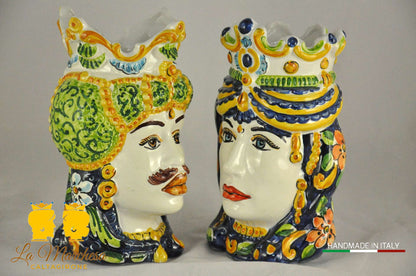 Teste di Moro Ceramica Caltagirone Barocco Blu H19