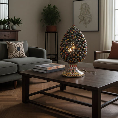 Lampada Pigna traforata Ceramica di Caltagirone multicolor arlecchino Madreperla - Vari Modelli