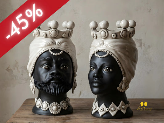 Teste di Moro Satinate Design in Ceramica di Caltagirone 35cm