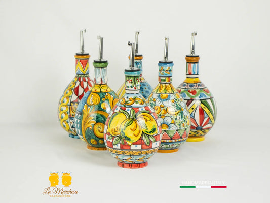 Oliera in Ceramica di Caltagirone decorata a mano tonda dosatore