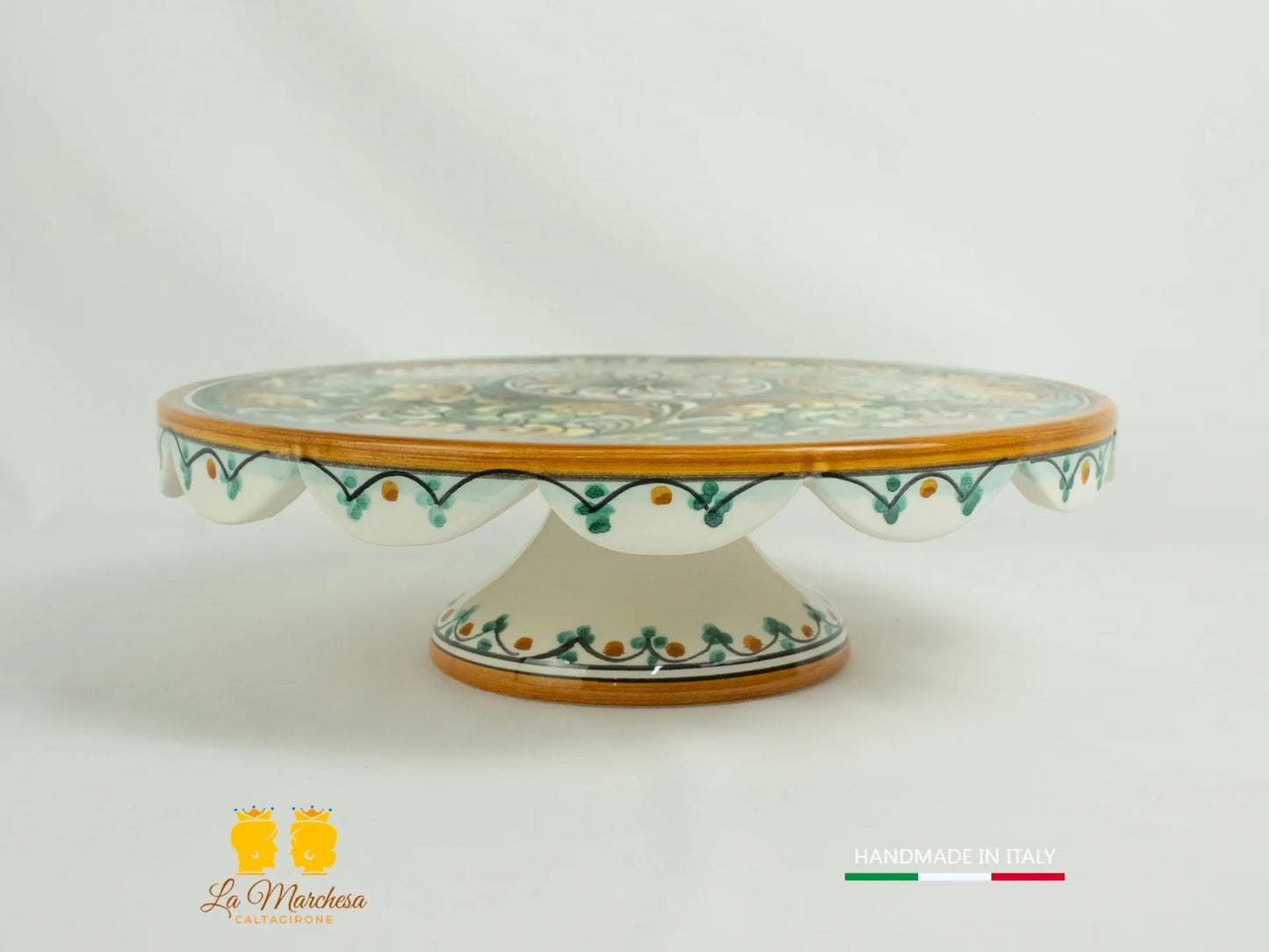 Tortiera con alzata in Ceramica di Caltagirone  30cm - Colori Assortiti