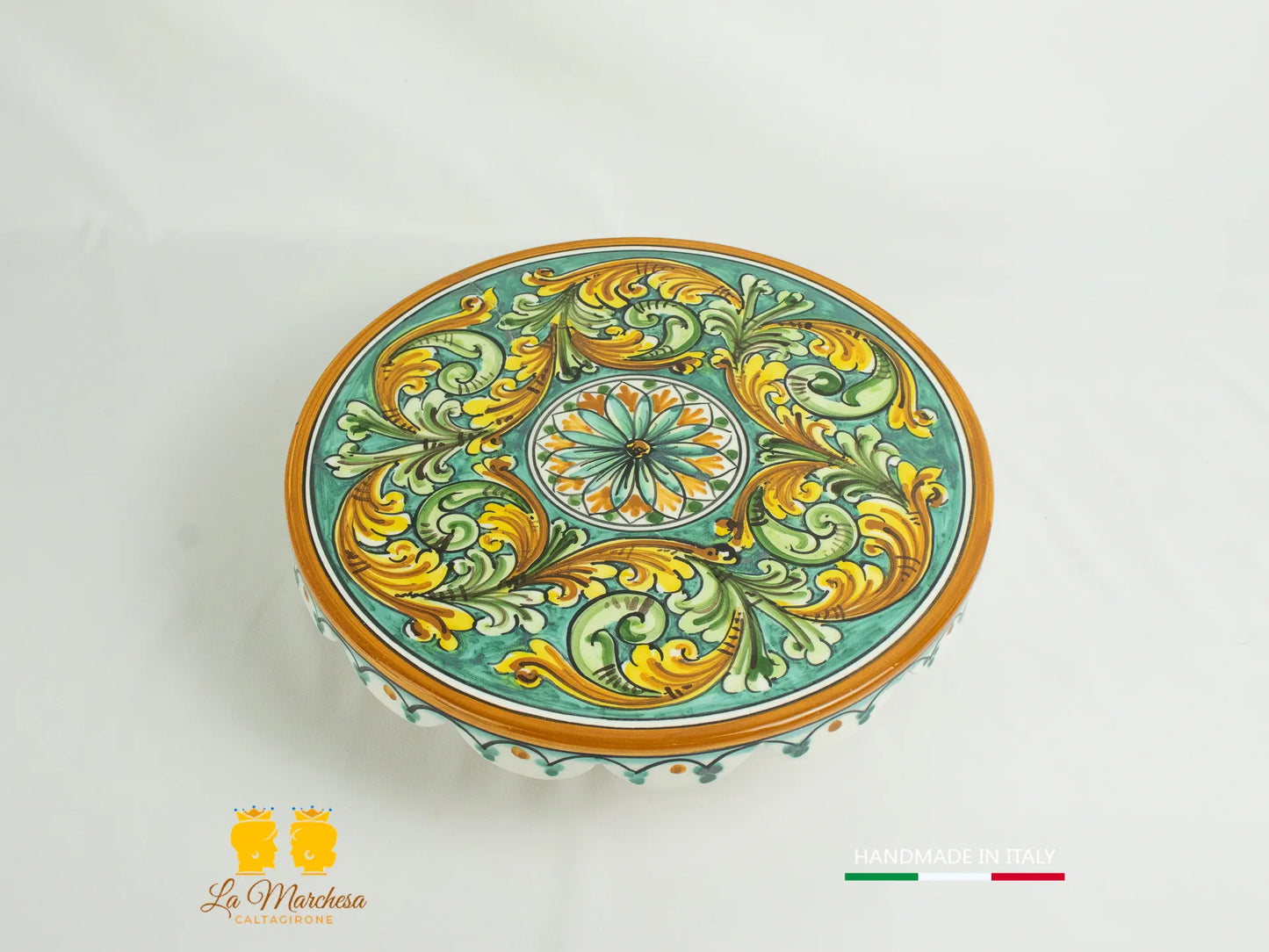 Tortiera con alzata in Ceramica di Caltagirone  30cm - Colori Assortiti