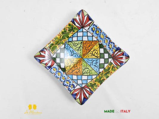 Piattino Svuotatasche ingresso Ceramica di Caltagirone carretto 17cm a fazzoletto