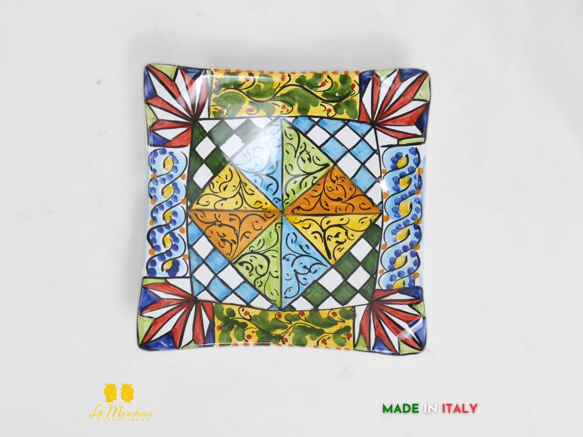 Piattino Svuotatasche ingresso Ceramica di Caltagirone carretto 17cm a fazzoletto