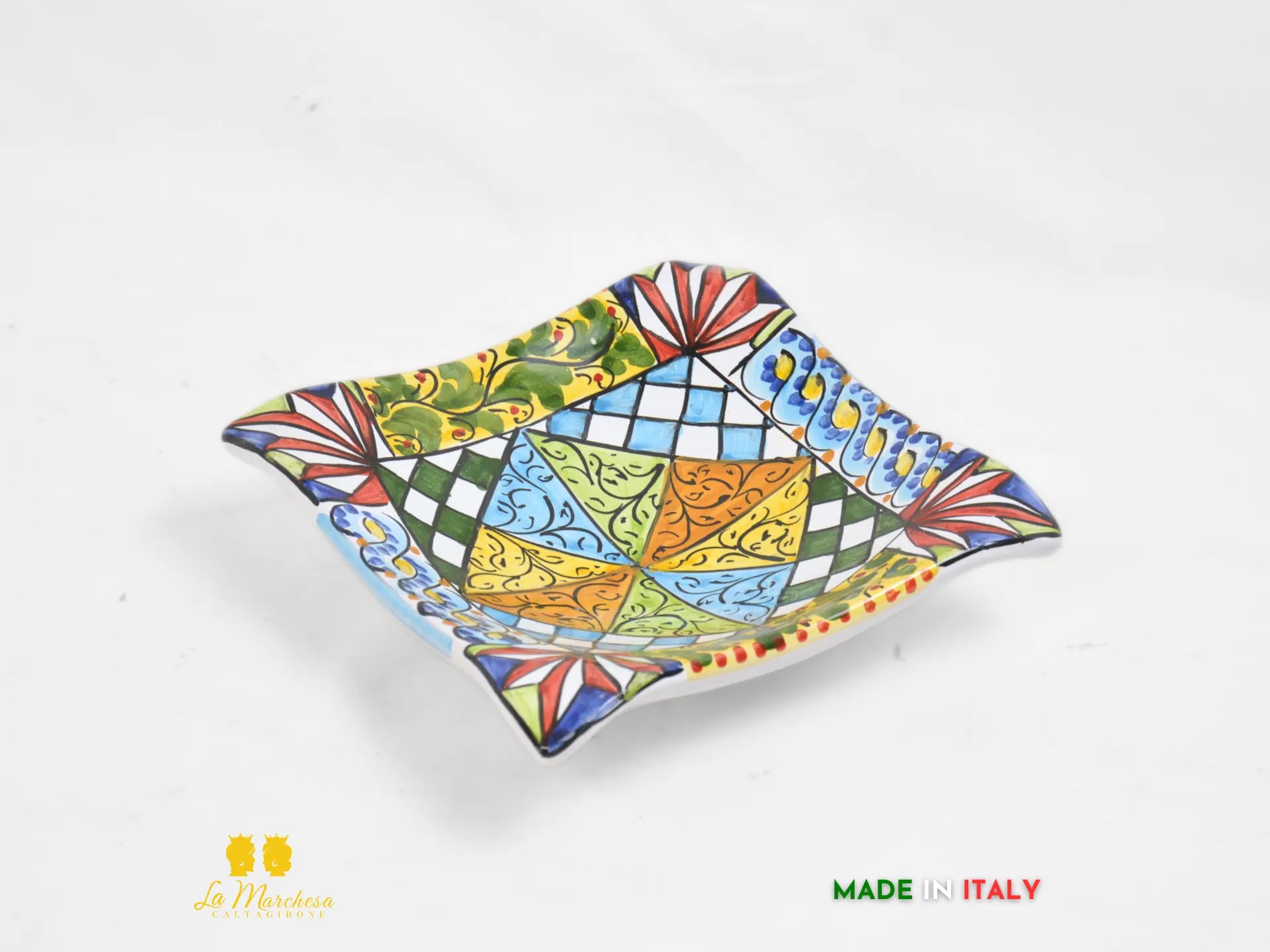 Piattino Svuotatasche ingresso Ceramica di Caltagirone carretto 17cm a fazzoletto