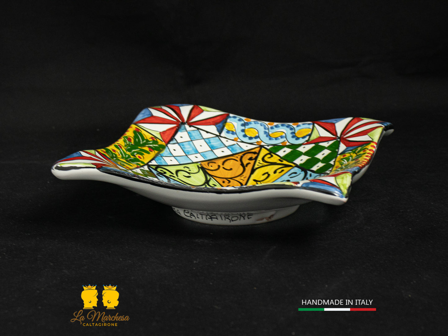 Piattino Svuotatasche ingresso Ceramica di Caltagirone carretto 17cm a fazzoletto