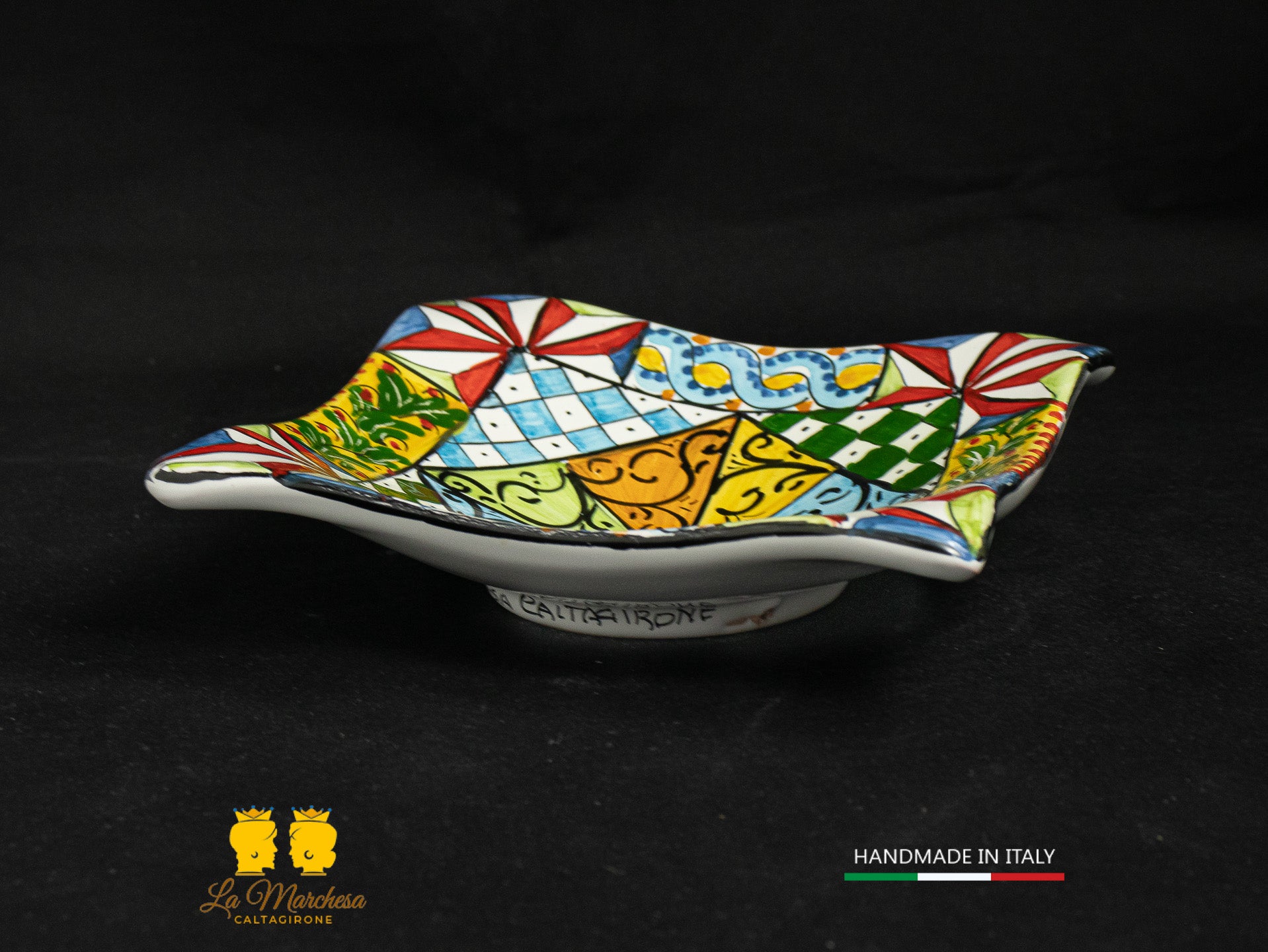 Piattino Svuotatasche ingresso Ceramica di Caltagirone carretto 17cm a fazzoletto