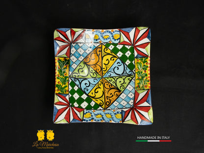 Piattino Svuotatasche ingresso Ceramica di Caltagirone carretto 17cm a fazzoletto
