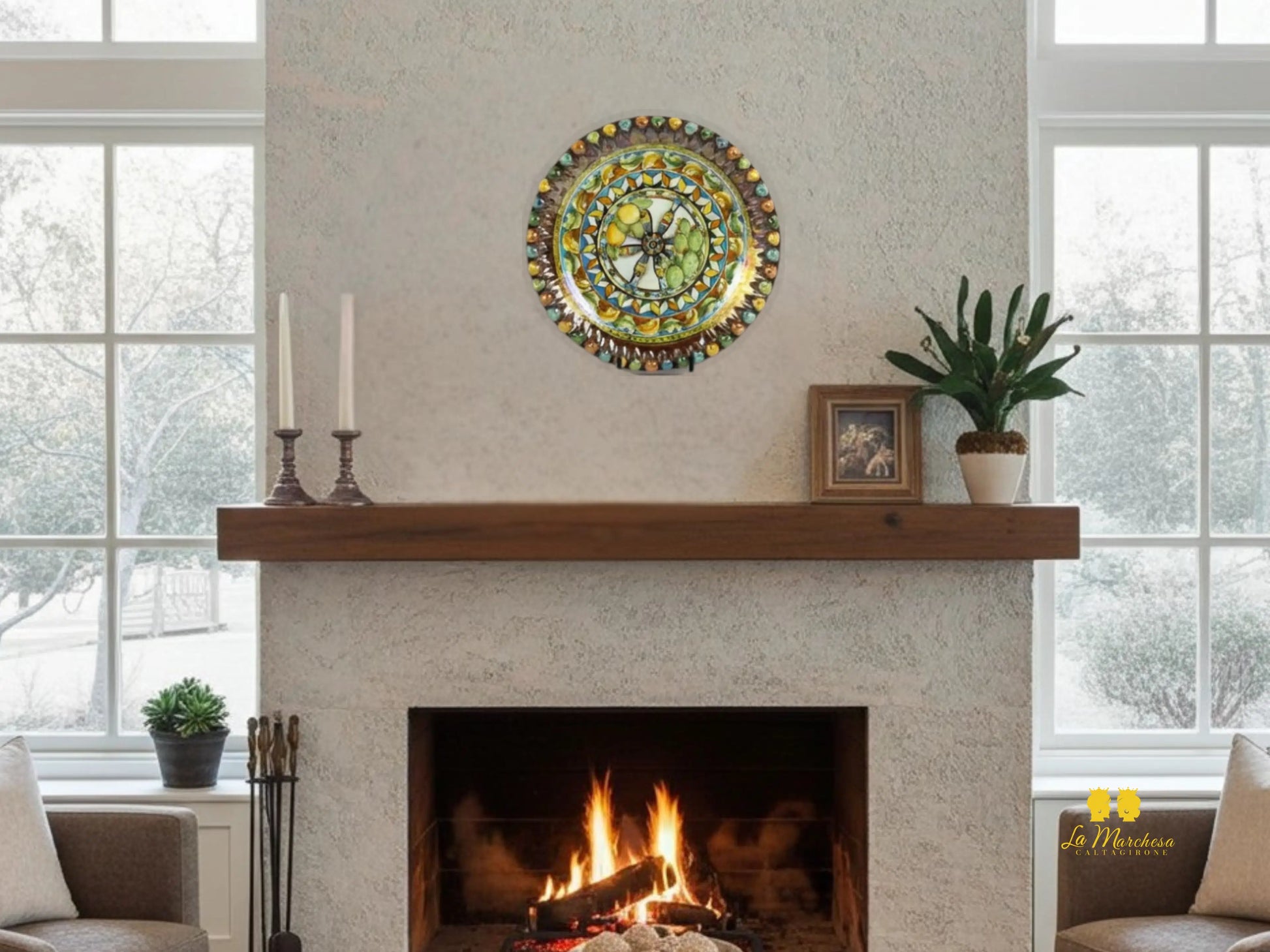 Piatto Centrotavola Pigna Madreperla Ceramica di Caltagirone cm35