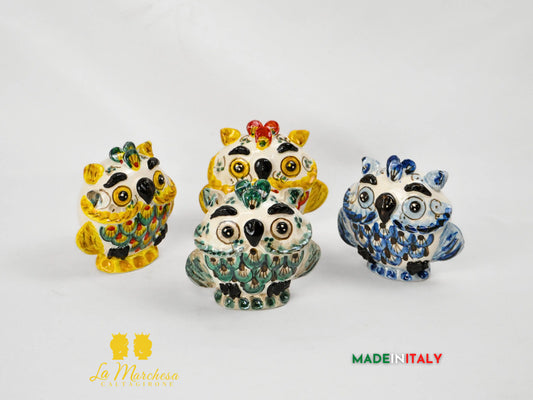 Gufo Piccolo Decorato in Ceramica di Caltagirone 12cm - Vari Decori