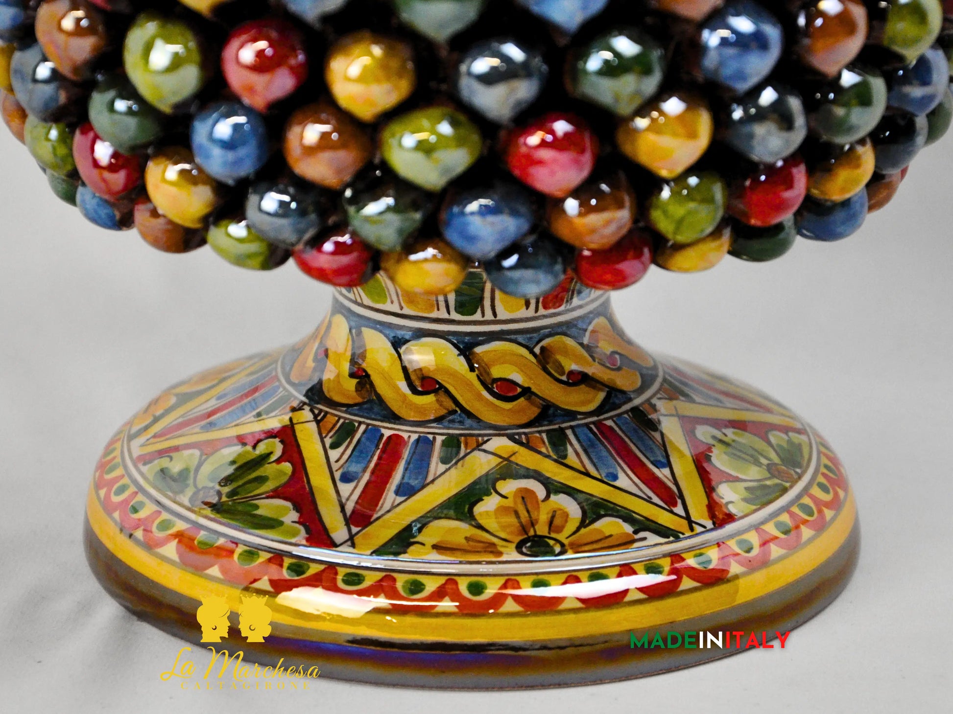 Portavaso in Ceramica di Caltagirone Pigna Siciliana Madreperla Arlecchino 23cm