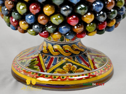 Portavaso in Ceramica di Caltagirone Pigna Siciliana Madreperla Arlecchino 23cm