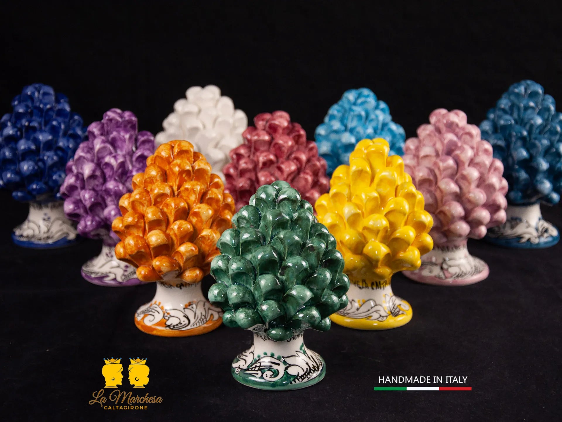 Pigna Siciliana Ceramica di Caltagirone vari colori ornato bianco 13cm