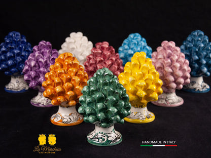 Pigna Siciliana Ceramica di Caltagirone vari colori ornato bianco 13cm