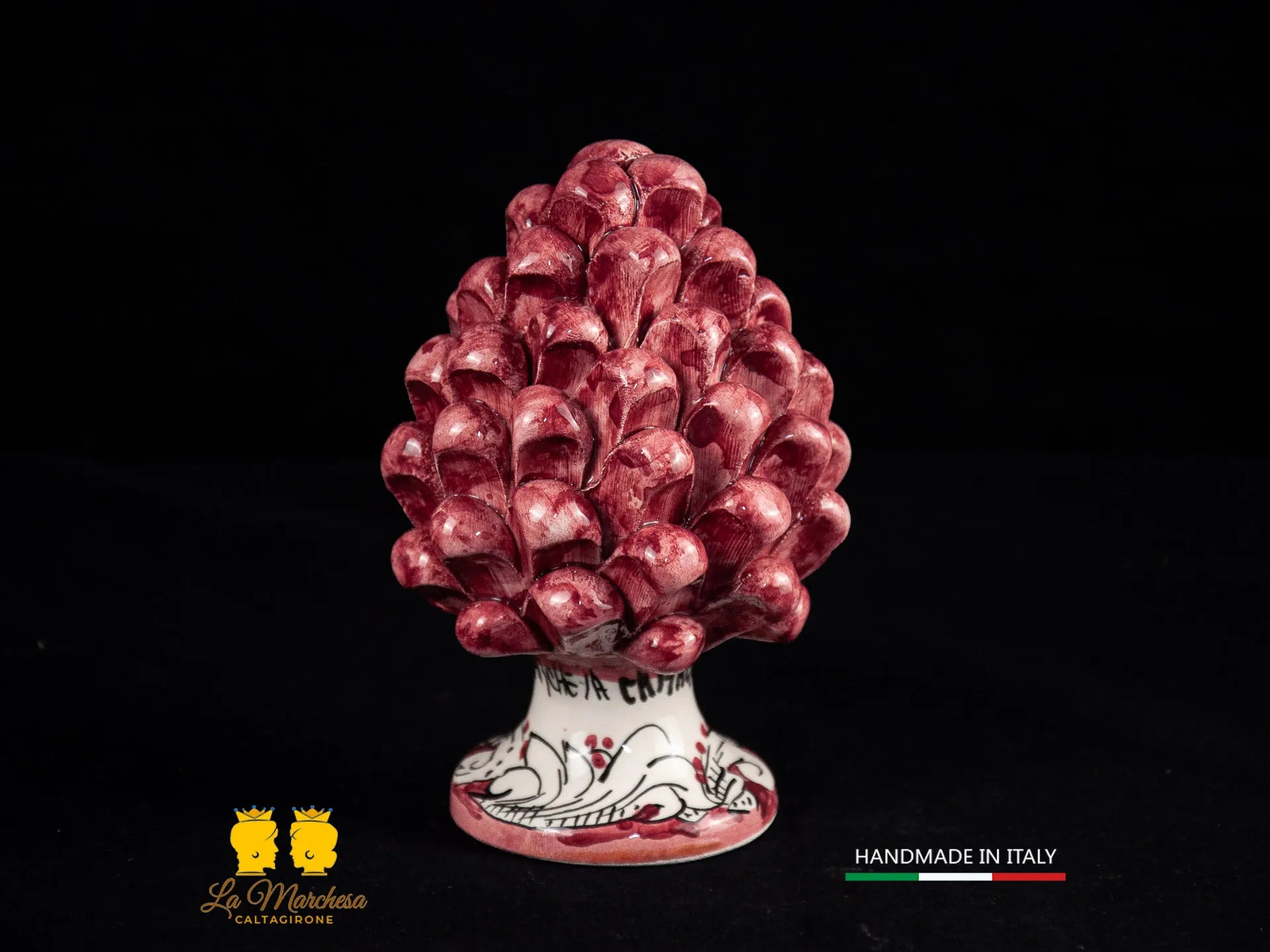 Pigna Siciliana Ceramica di Caltagirone vari colori ornato bianco 13cm