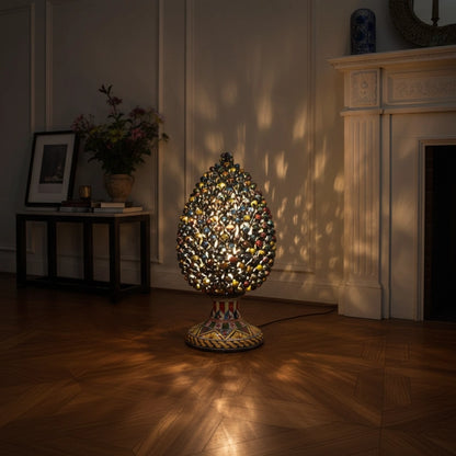 Lampada Pigna traforata Ceramica di Caltagirone multicolor arlecchino Madreperla - Vari Modelli