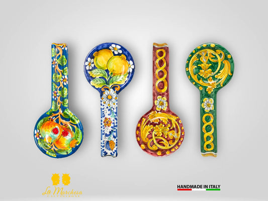 Poggiamestolo in Ceramica di Caltagirone 29cm blu cobalto - Vari Decori