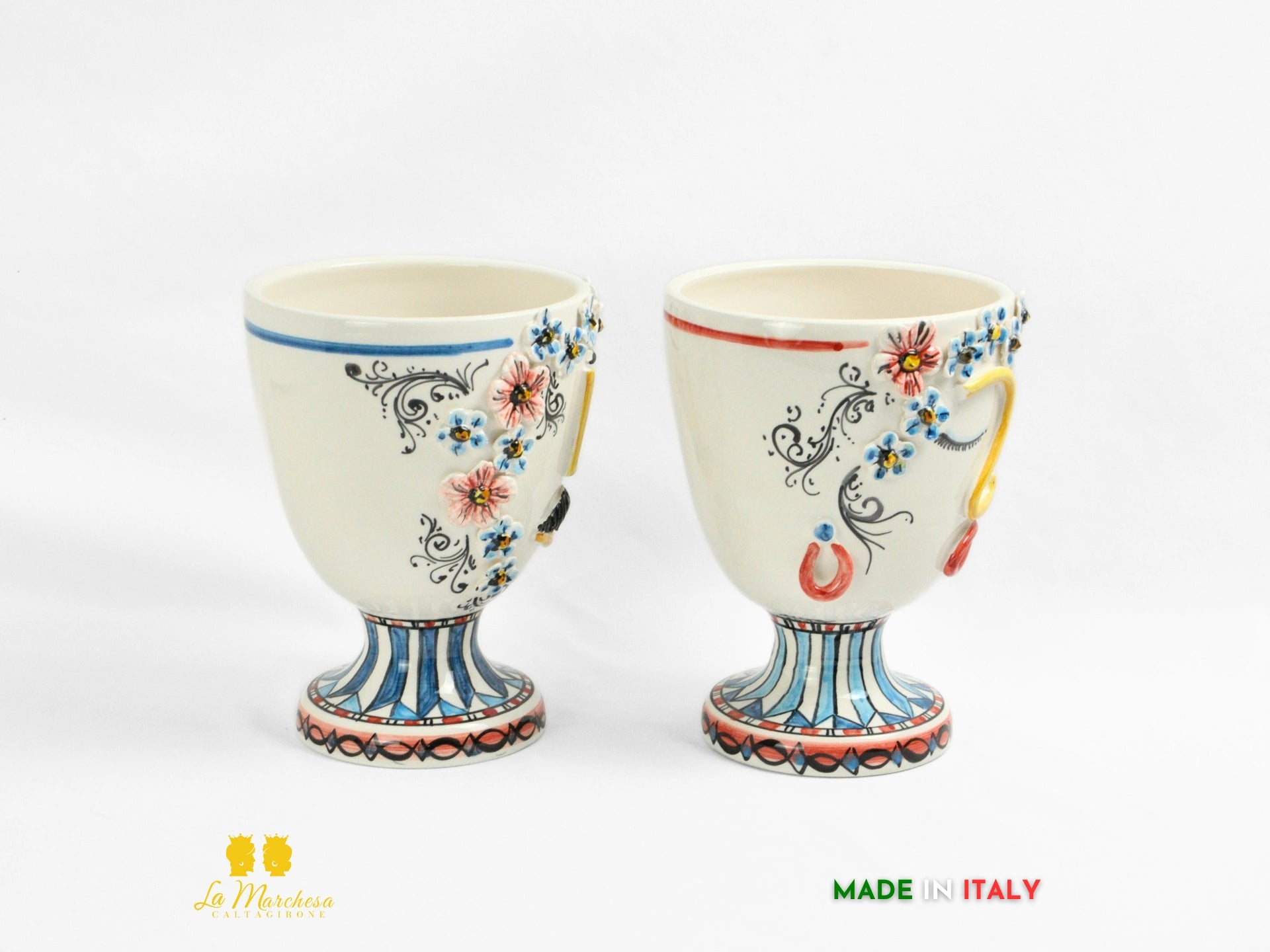 portavasi con piedistallo in ceramica di caltagirone