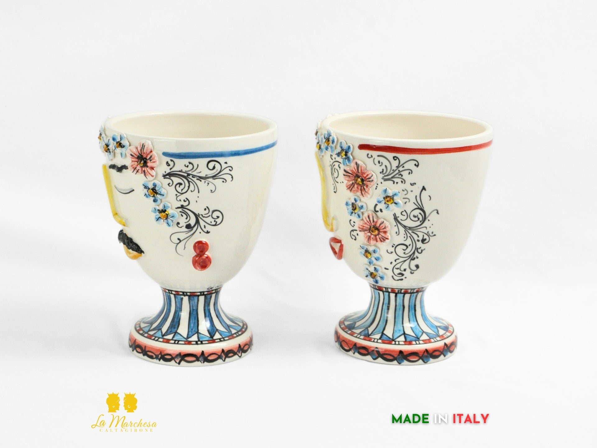 portavasi con piedistallo in ceramica di caltagirone
