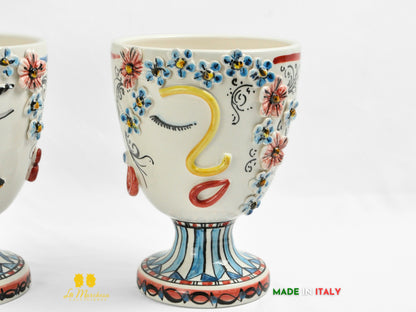 portavasi con piedistallo in ceramica di caltagirone